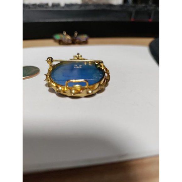 Vintage Vermeil Gold-Plated Glass Victorian Brooch Pendant Exquisite Piece - Picture 9 of 9